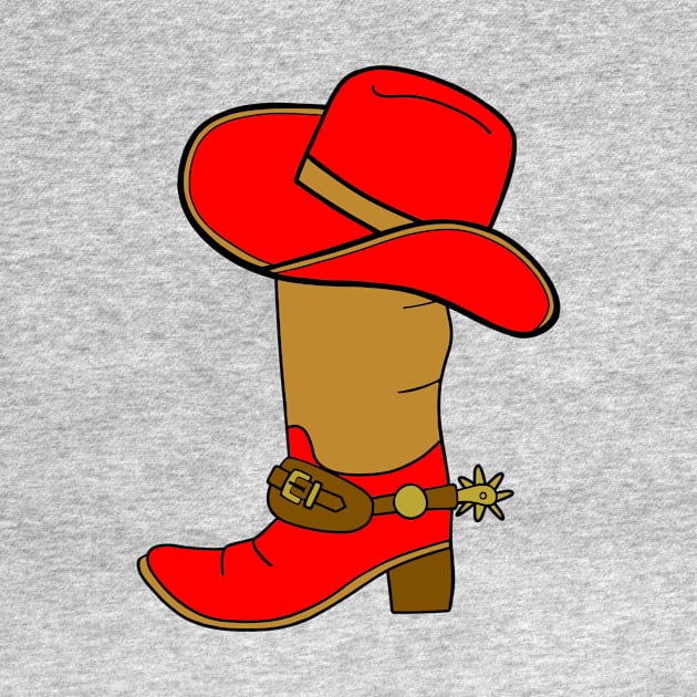 RED And Brown Cowboy Boot And Hat by SartorisArt1